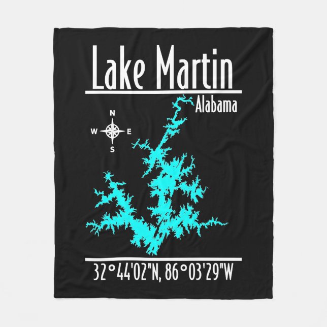 Lake Martin Alabama Map Fleece Blanket (Front)