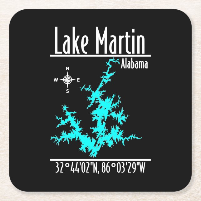 Lake Martin Alabama Nautical Map Coordinates Square Paper Coaster (Front)