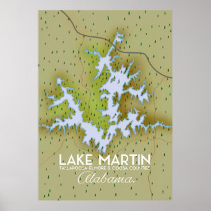 Lake Martin Alabama Travel poster map.
