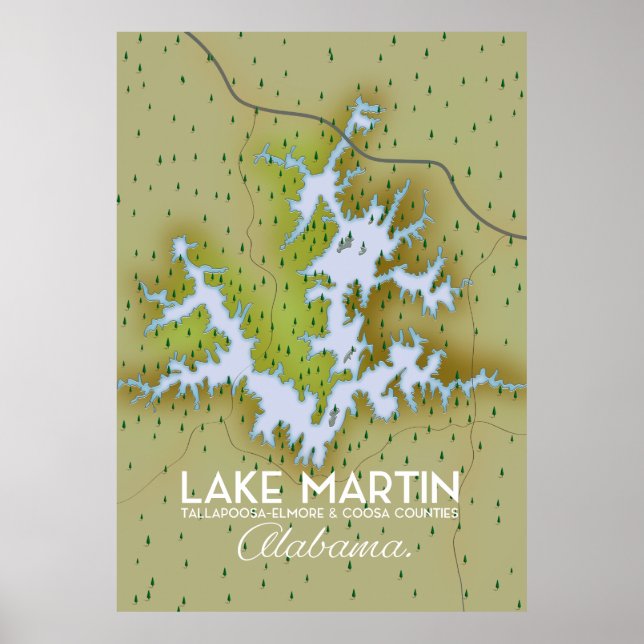 Lake Martin Alabama Travel poster map. (Front)