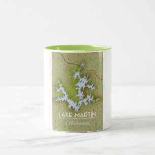 Lake Martin Alabama Travel poster map. Two-Tone Coffee Mug