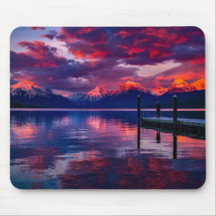 Lake McDonald, Glacier National Park red sky Mouse Mat