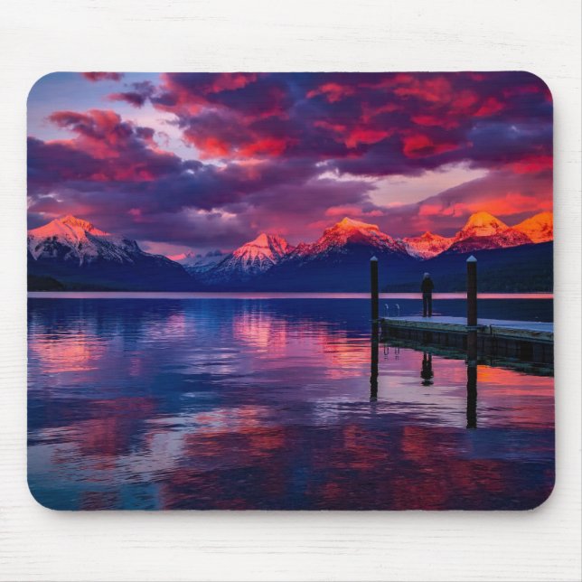 Lake McDonald, Glacier National Park red sky Mouse Mat (Front)