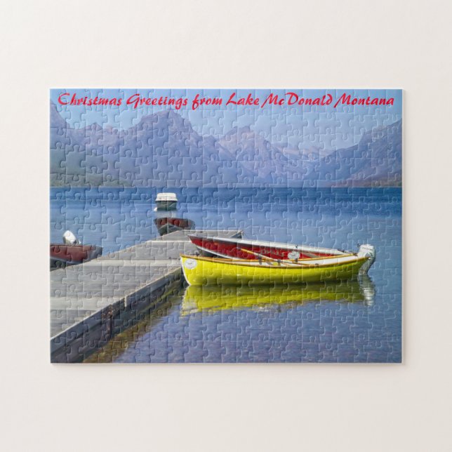 Lake McDonald Glacier Park. Christmas Greetings Jigsaw Puzzle (Horizontal)