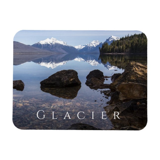 Lake McDonald, Rocky Shore, Mountains, Glacier NP Magnet (Horizontal)