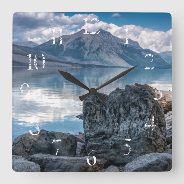 Lake McDonald Square Wall Clock (Front)