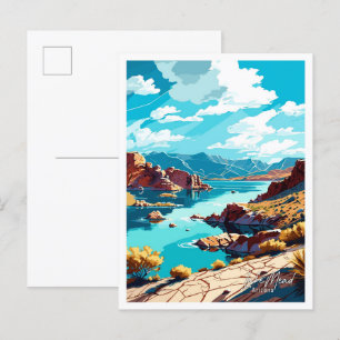 Lake Mead Arizona Art vintage travel illustration Postcard