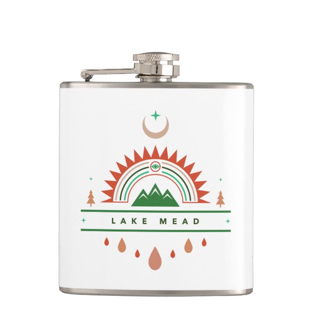 lake mead arizona rainbow moon hip flask (Front)