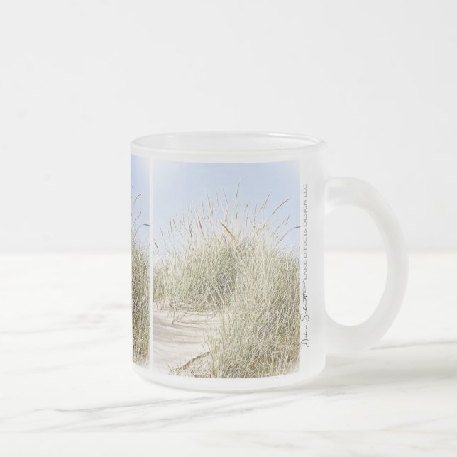 Lake Michigan Beach Grass Photo Frosted Glass Coffee Mug (Right)