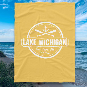 Lake Michigan, custom town, name, anchor, paddles Fleece Blanket