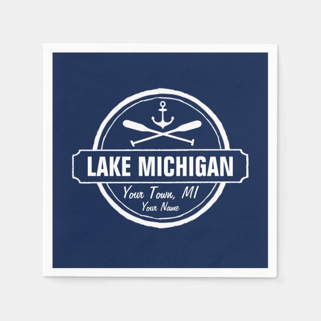 Lake Michigan, custom town, name, anchor, paddles Napkin (Front)