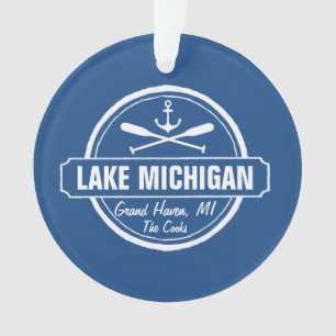 Lake Michigan, custom town, name, anchor, paddles Ornament