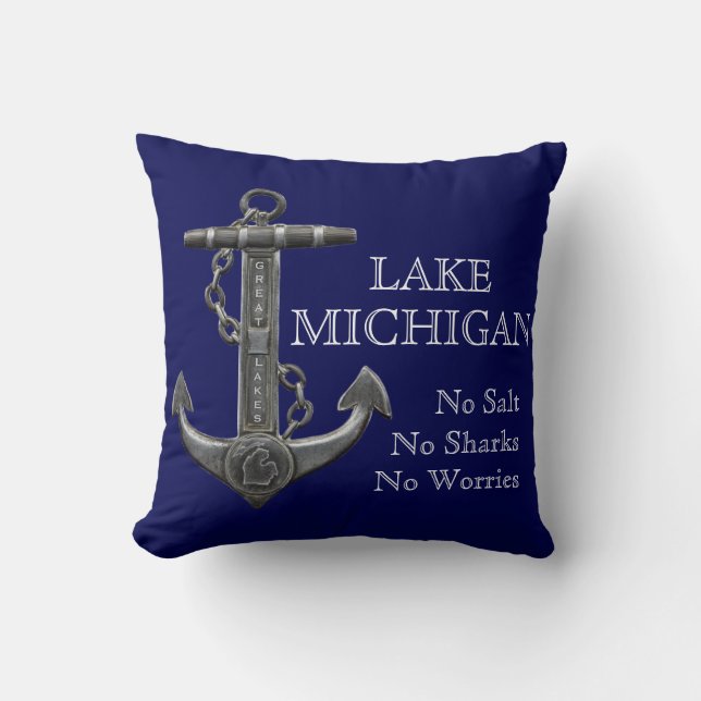 Lake Michigan distressed nautical pirate anchor Cushion (Front)
