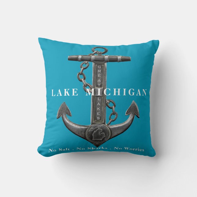 Lake Michigan distressed nautical pirate anchor Cushion (Front)