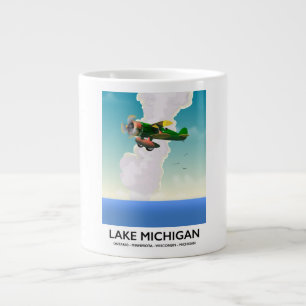 Lake Michigan flight travel poster Large Coffee Mug