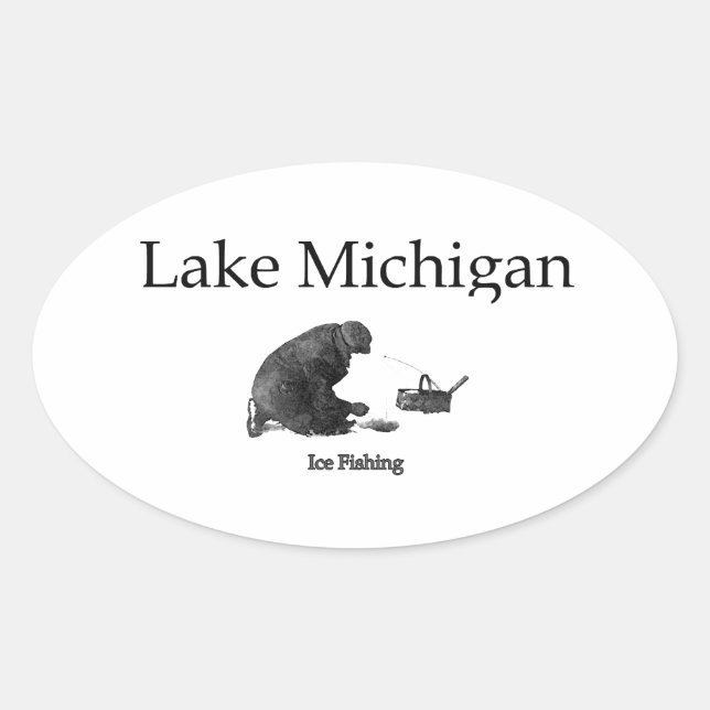 Lake Michigan Ice Fishing Oval Sticker (Front)