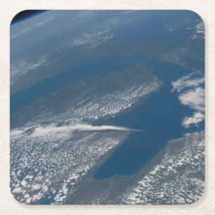 Lake Michigan, Lake Huron And State Of Michigan. Square Paper Coaster
