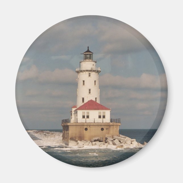 Lake Michigan Lighthouse Round Magnet (Front)