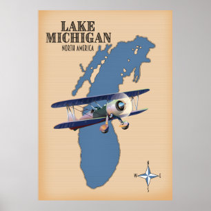 Lake Michigan North America map Poster
