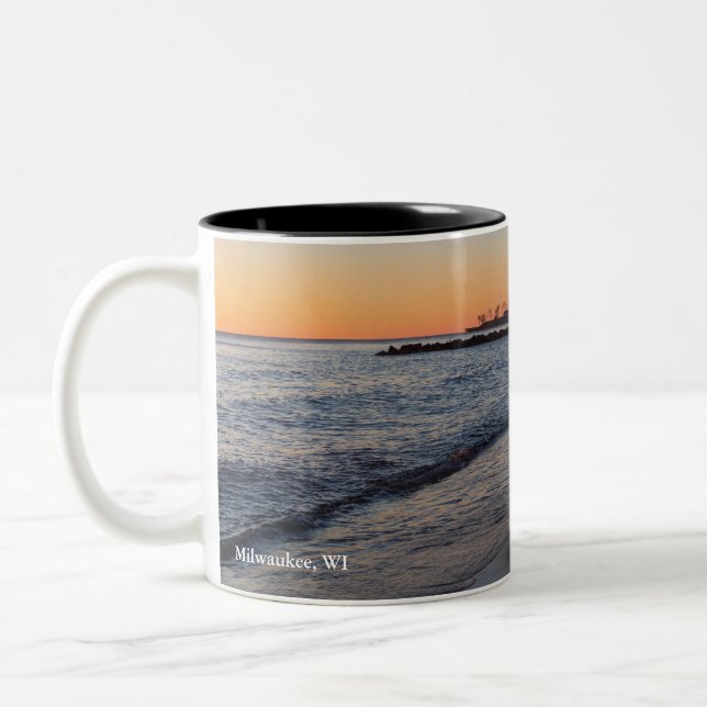 lake michigan north shore milwaukee at daybreak Two-Tone coffee mug (Left)