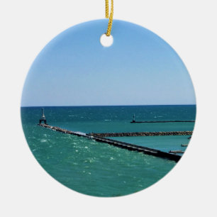 Lake Michigan, Port Washington, WI Ceramic Tree Decoration