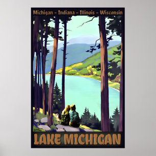 LAKE Michigan Retro Roger Broders Travel Poster