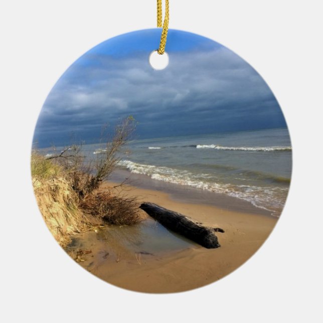 Lake Michigan, Sheboygan, Wisconsin Ceramic Tree Decoration (Front)