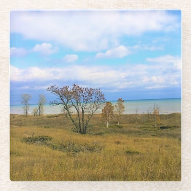 Lake Michigan, Sheboygan, Wisconsin Glass Coaster (Front)