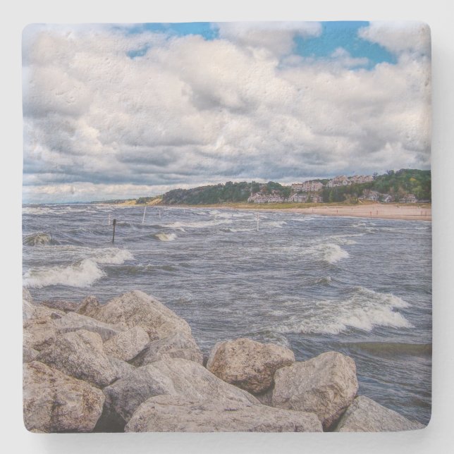 Lake Michigan Shoreline Stone Coaster (Front)