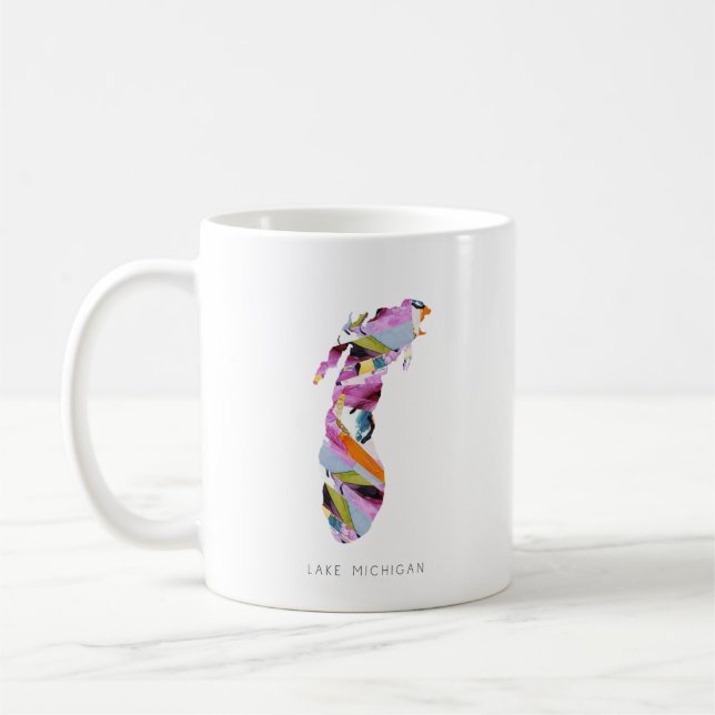 Lake Michigan Silhouette Map Coffee Mug (Left)