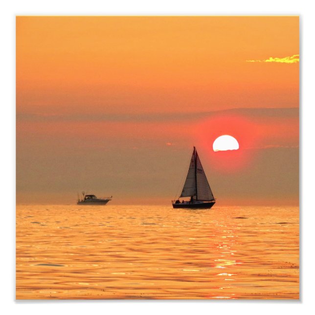 Lake Michigan Sunset and Boats Photo Print (Front)