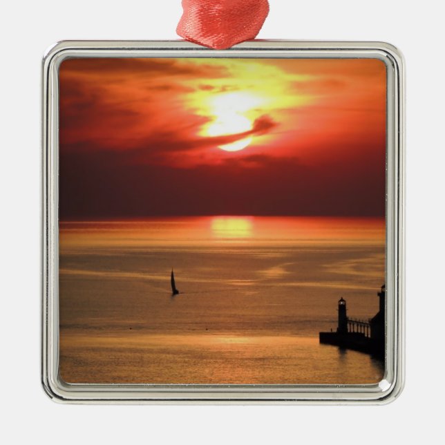Lake Michigan Sunset Metal Tree Decoration (Front)