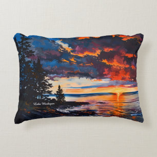 Lake Michigan Sunset Nature Landscape Design Decorative Cushion
