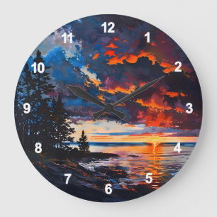 Lake Michigan Sunset Nature Landscape Design Large Clock