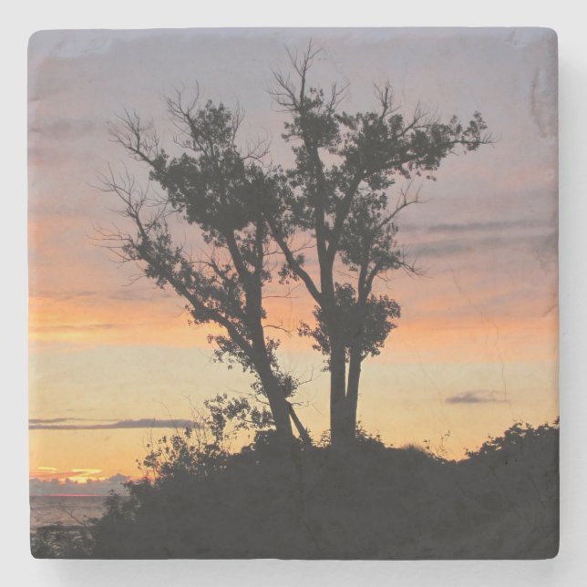 Lake Michigan Sunset Stone Coaster (Front)