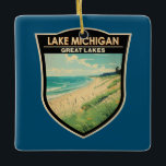 Lake Michigan Travel Art Vintage Ceramic Ornament<br><div class="desc">Lake Michigan vector art design. Lake Michigan is one of the five Great Lakes of North America. It is the second-largest of the Great Lakes by volume.</div>