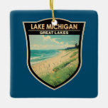 Lake Michigan Travel Art Vintage Ceramic Ornament<br><div class="desc">Lake Michigan vector art design. Lake Michigan is one of the five Great Lakes of North America. It is the second-largest of the Great Lakes by volume.</div>