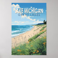 Lake Michigan Travel Art Vintage