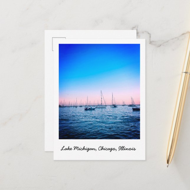 Lake Michigan Vibrant Sail boat  Postcard (Front/Back In Situ)