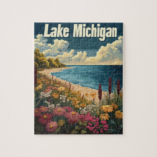 Lake Michigan Vintage Travel  Jigsaw Puzzle (Vertical)