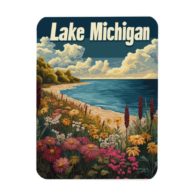 Lake Michigan Vintage Travel  Magnet (Vertical)