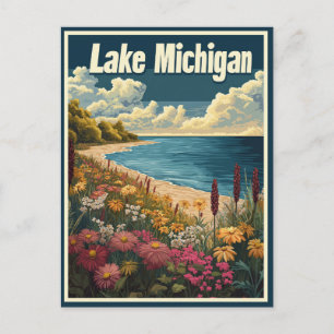 Lake Michigan Vintage Travel  Postcard