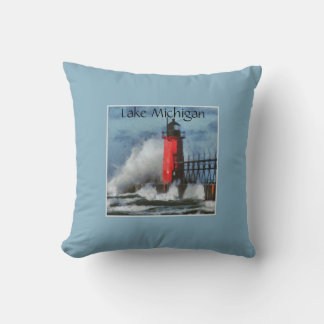 Lake Michigan Waves and Lighthouse Cushion