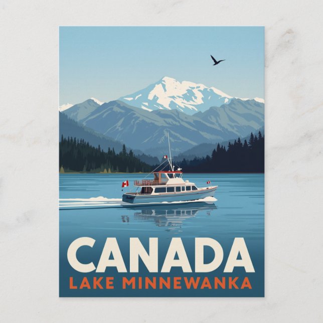 Lake Minnewanka Banff National Park Vintage Boat Postcard (Front)