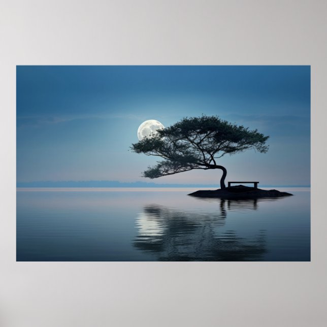 Lake Mist Moon Light Tranquil Peaceful  Poster (Front)