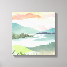 Lake Morning Sunrise | Watercolor Nature Canvas Print