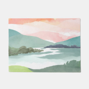 Lake Morning Sunrise Watercolor Nature Doormat