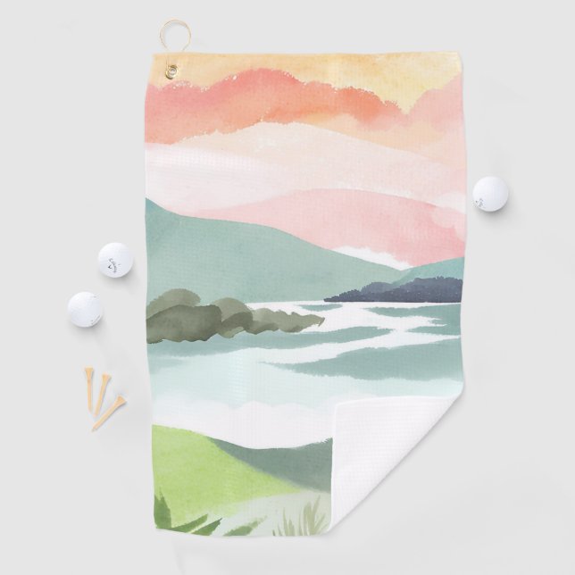 Lake Morning Sunrise | Watercolor Nature Golf Towel (InSitu)