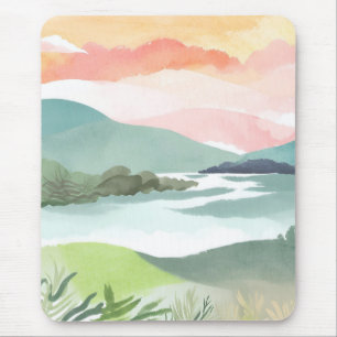 Lake Morning Sunrise Watercolor Nature Mouse Mat