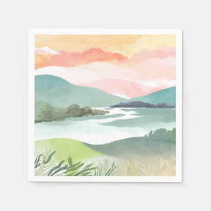 Lake Morning Sunrise   Watercolor Nature Napkin